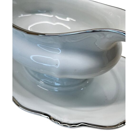 Johann Haviland Platinum Baroque White Gravy Boat with Attached Underplate - Picture 12 of 12